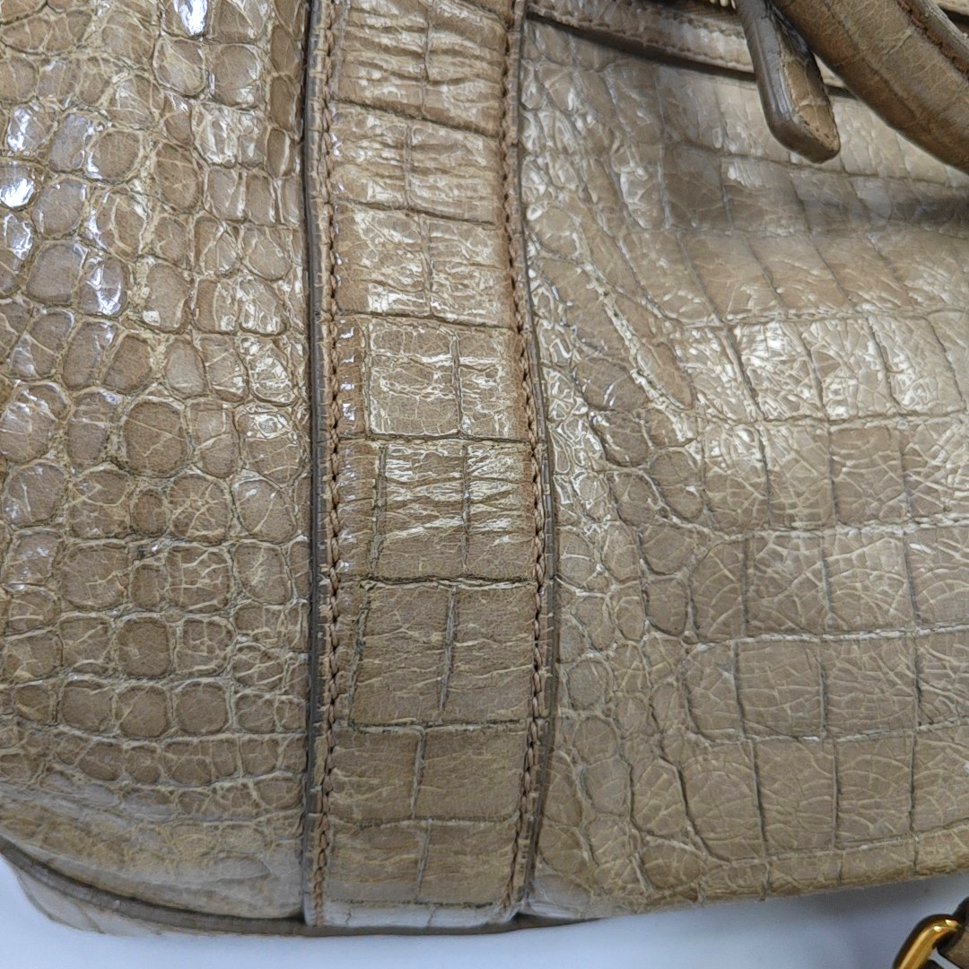 Miu Miu Tote bag Khaki Cowhide Crocodile Pattern Single Shoulder Bag Tote Bag Crossbody Golden hardware Removable shoulder strap-(SKU)-947097579