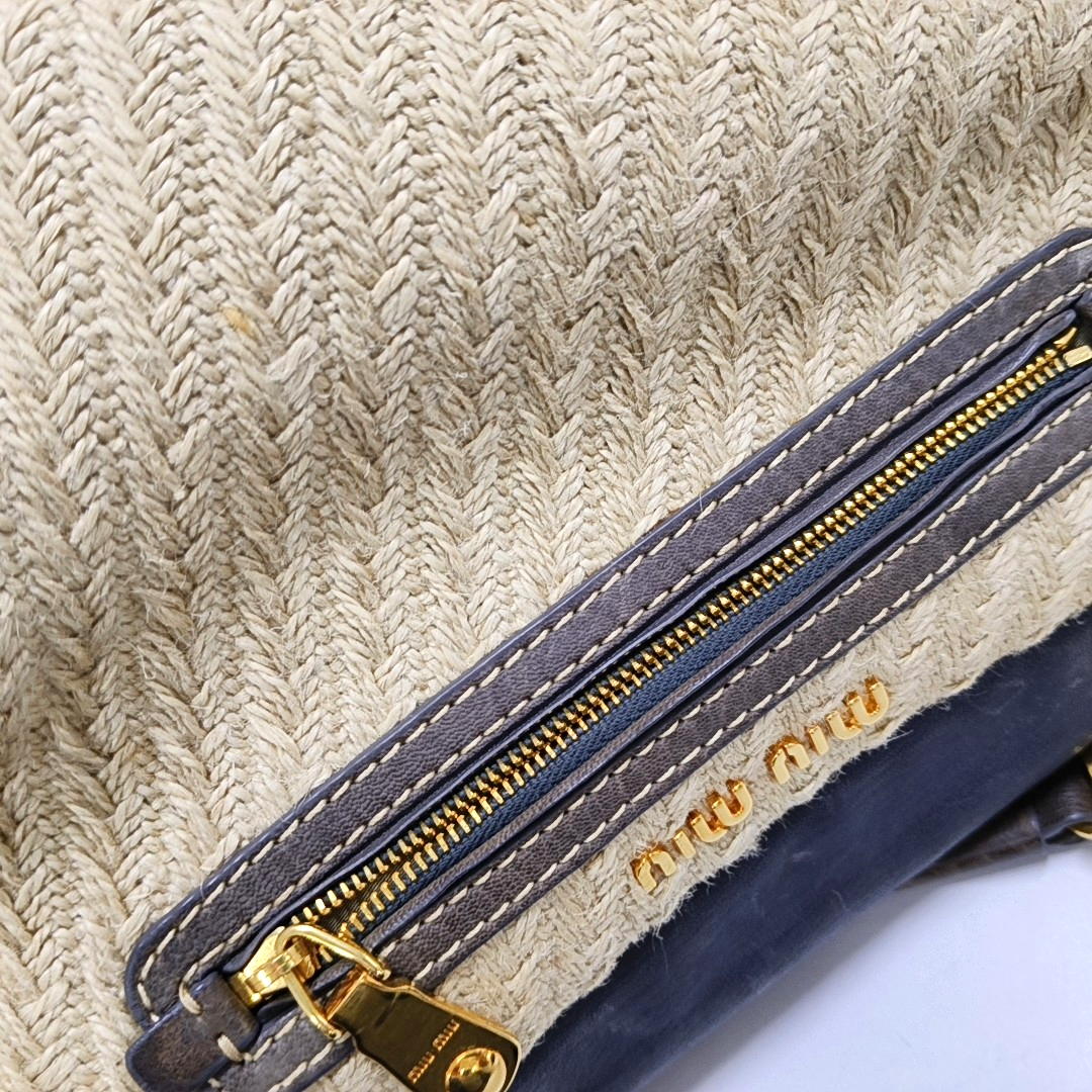 Miu Miu Beige Fabric Crossbody Single Shoulder Bag Golden hardware Removable shoulder strap-(SKU)-951232002