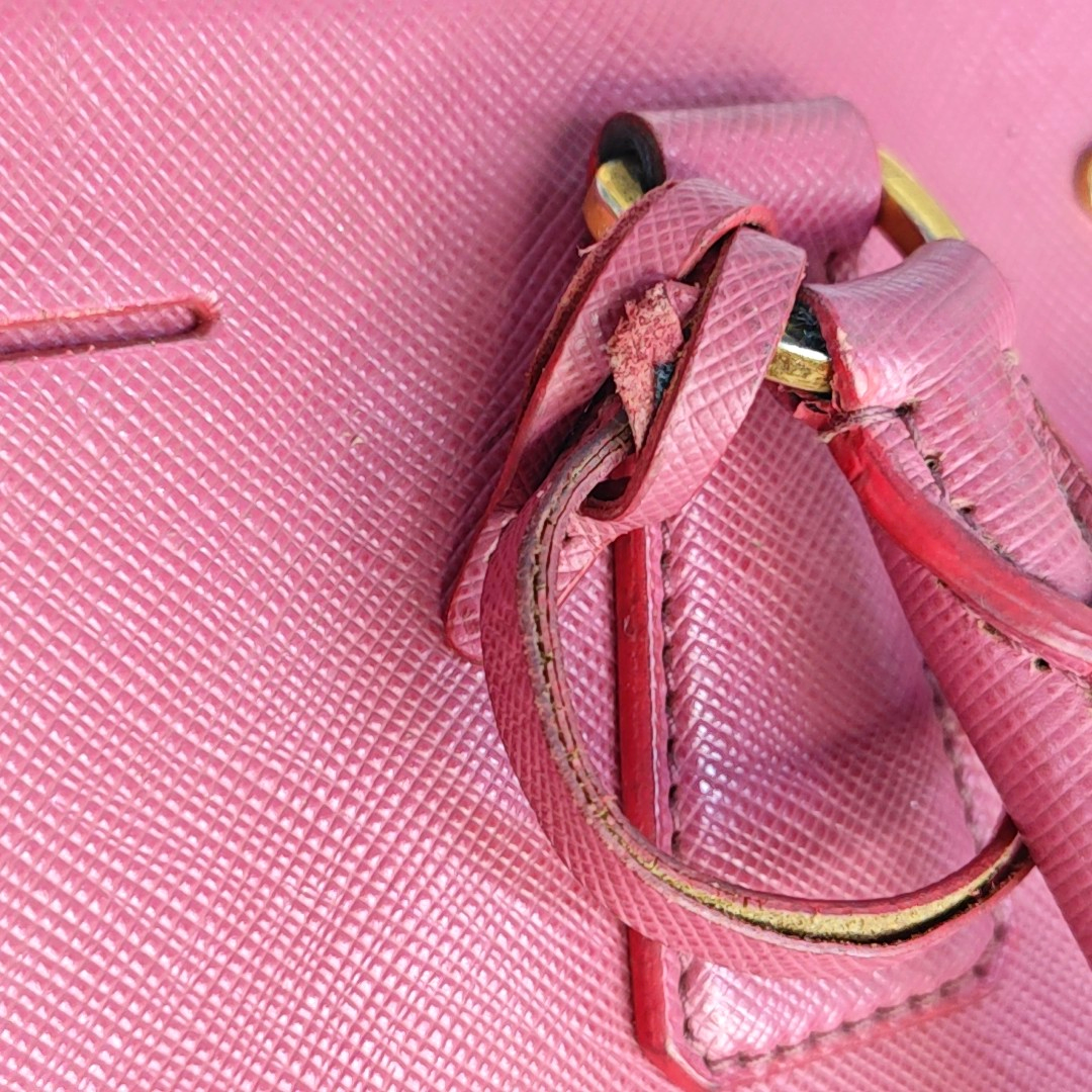 PRADA Galleria Extra Large Pink Cow Leather Logo Crosshatch Killer Bag Handbag Shoulder Bag Crossbody Golden hardware-(SKU)-946380877