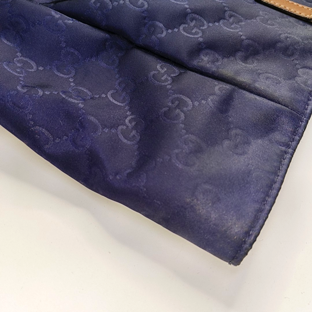 GUCCI Tote bag Dark Blue Nylon Monogram Pattern Handbag Single Shoulder Bag Golden hardware-(SKU)-952740386