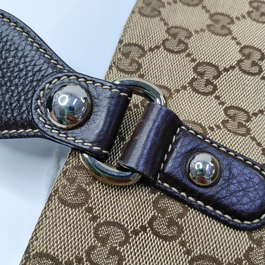GUCCI Babouska Khaki canvas monogram crossbody bag, handbag Silver Hardware-(SKU)-958404540
