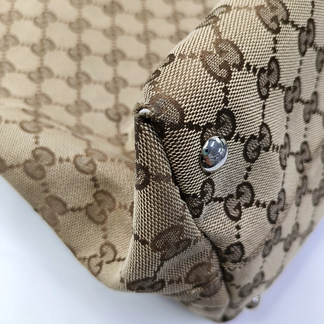 GUCCI Babouska Khaki canvas monogram crossbody bag, handbag Silver Hardware-(SKU)-958404540
