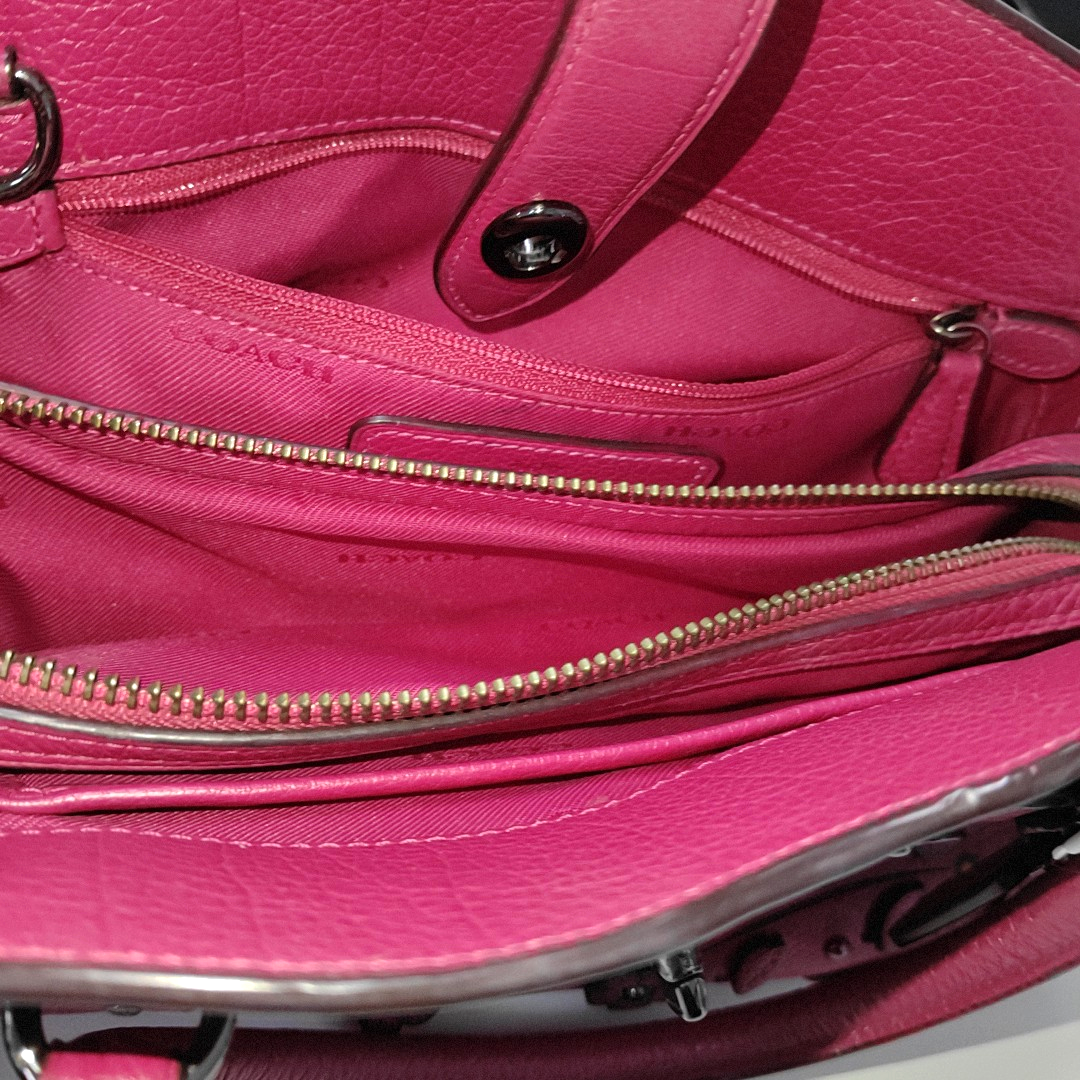 COACH MERCER Fuchsia Leather Studs Carriage Single Shoulder Bag Crossbody Handbag Black hardware Removable shoulder strap-(SKU)-934322406