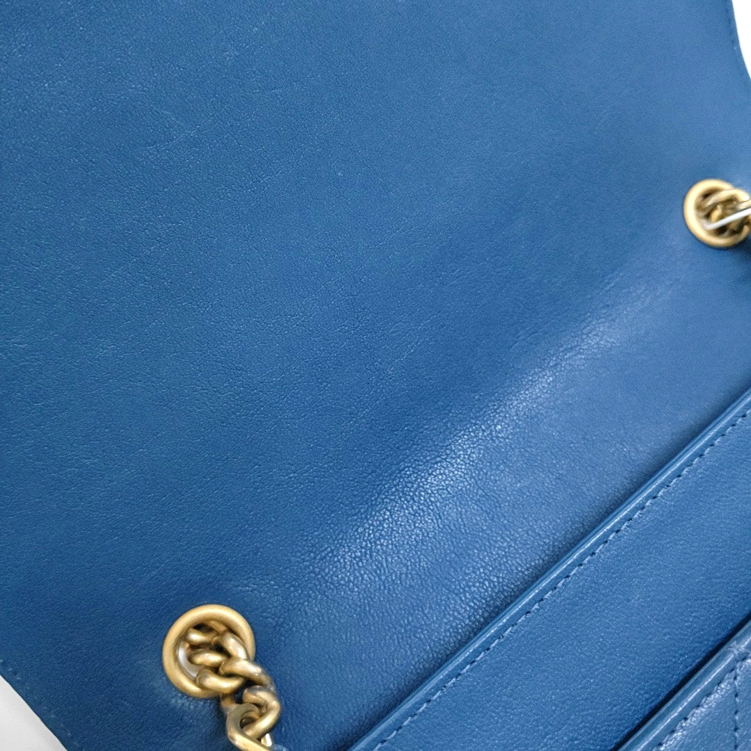 CHANEL FRONT CHAIN FLAP BAG Blue Lamb Skin Quilted Shoulder Bag with Chain Strap, Gold Hardware, 24 Flap-(SKU)-966738258