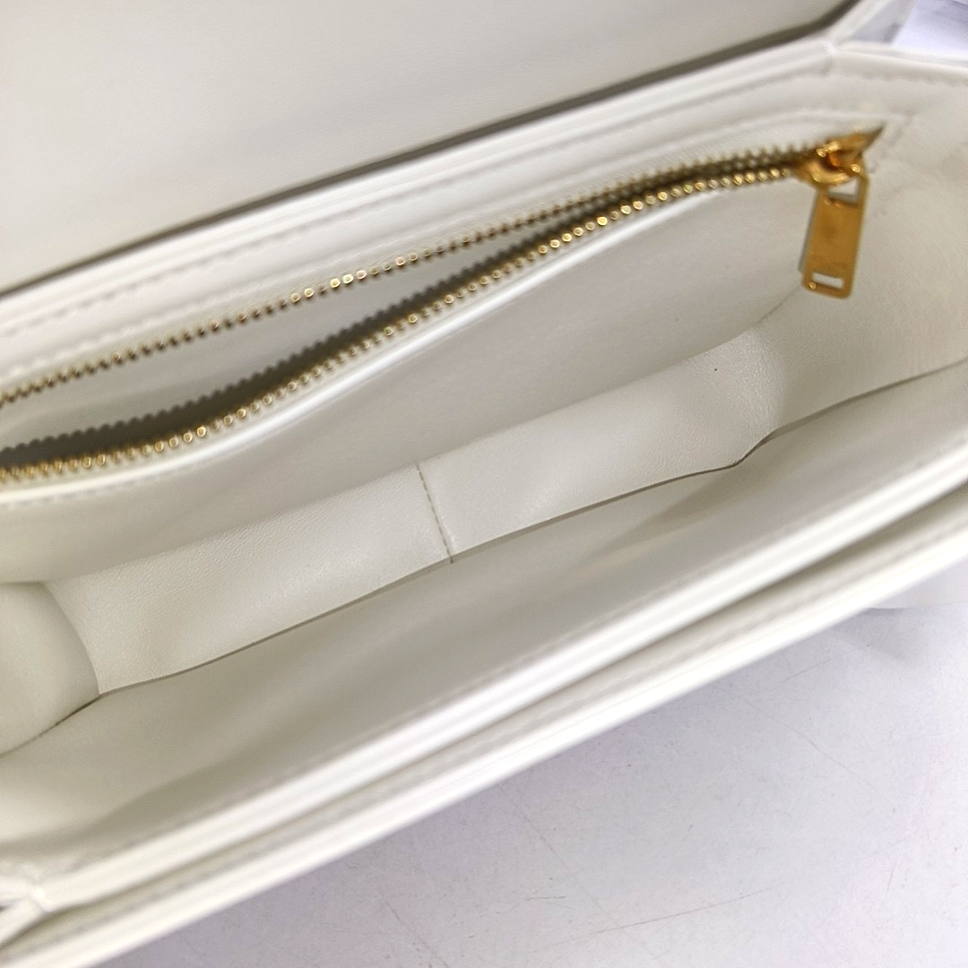 CELINE TRIOMPHE Small White Coated Canvas Triomphe Crossbody Single Shoulder Bag with Gold Hardware-(SKU)-953576570