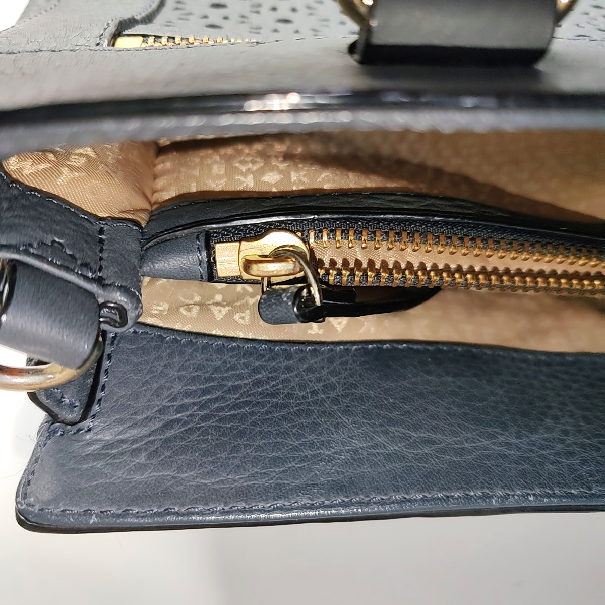 Kate Spade Tote bag Dark blue leather cutout single shoulder bag Golden hardware Removable shoulder strap-(SKU)-936488980