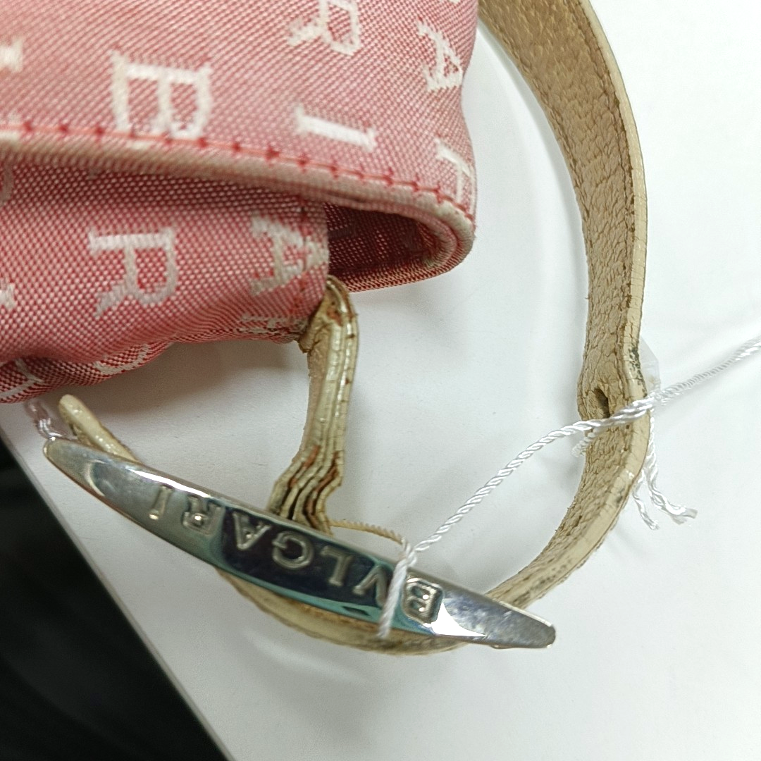BVLGARI LA MANIE DES LOGOS Pink Canvas Jacquard Crossbody Shoulder Bag Silver Hardware Removable shoulder strap-(SKU)-13296603