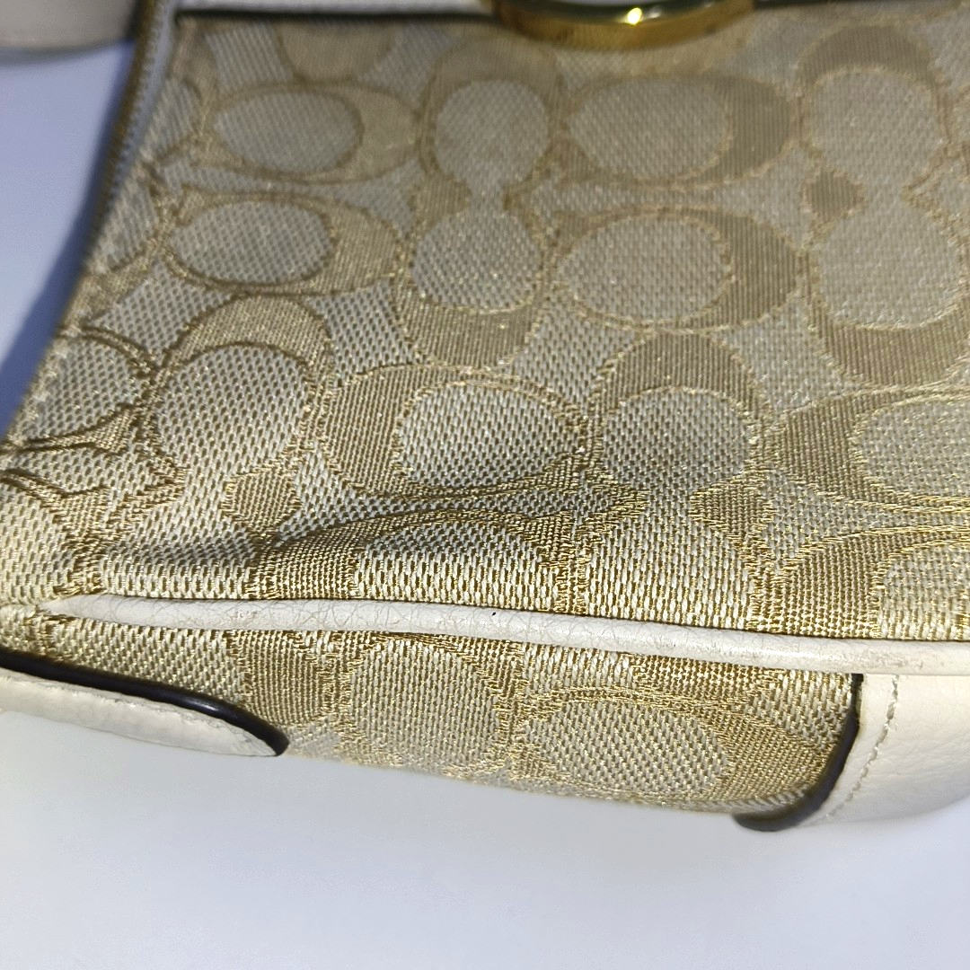 COACH Beige Canvas Monogrammed Crossbody Bag Shoulder Bag Golden hardware Removable shoulder strap-(SKU)-940143188