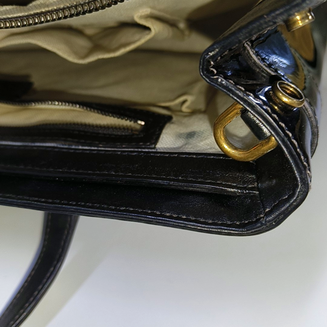 GUCCI Horsebit 1955 Black Patent Leather Saddle Bag Crossbody Bag Tote Bag Golden hardware Removable shoulder strap-(SKU)-933334082