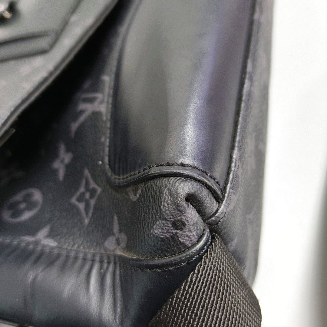LOUIS VUITTON VOYAGER Small Black Coated Canvas Monogram Messenger Bag Crossbody Shoulder Bag Silver Hardware-(SKU)-971314881