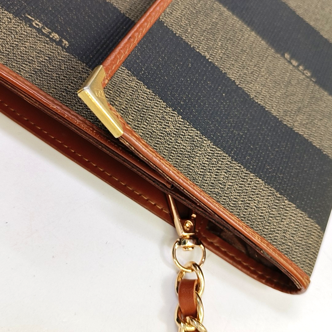 FENDI Pequin Brown Coated Canvas Handbag Golden hardware Vintage model-(SKU)-946207917