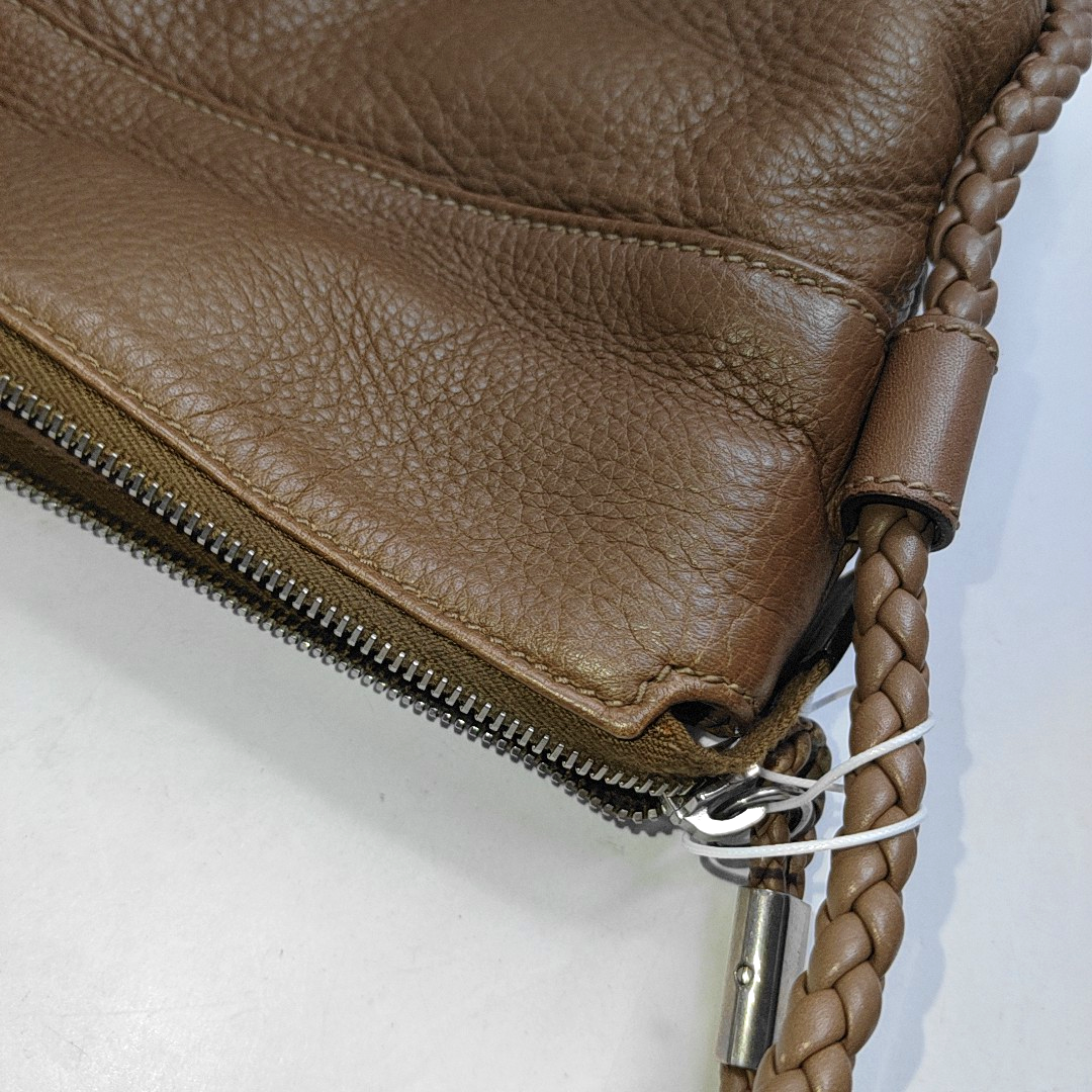 GUCCI Brown Cowhide Braided Single Shoulder Bag Crossbody Silver Hardware-(SKU)-946552390