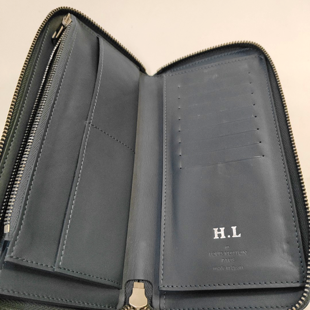 LOUIS VUITTON Dark Blue Cowhide Checkered Wallet Silver Hardware-(SKU)-954637062