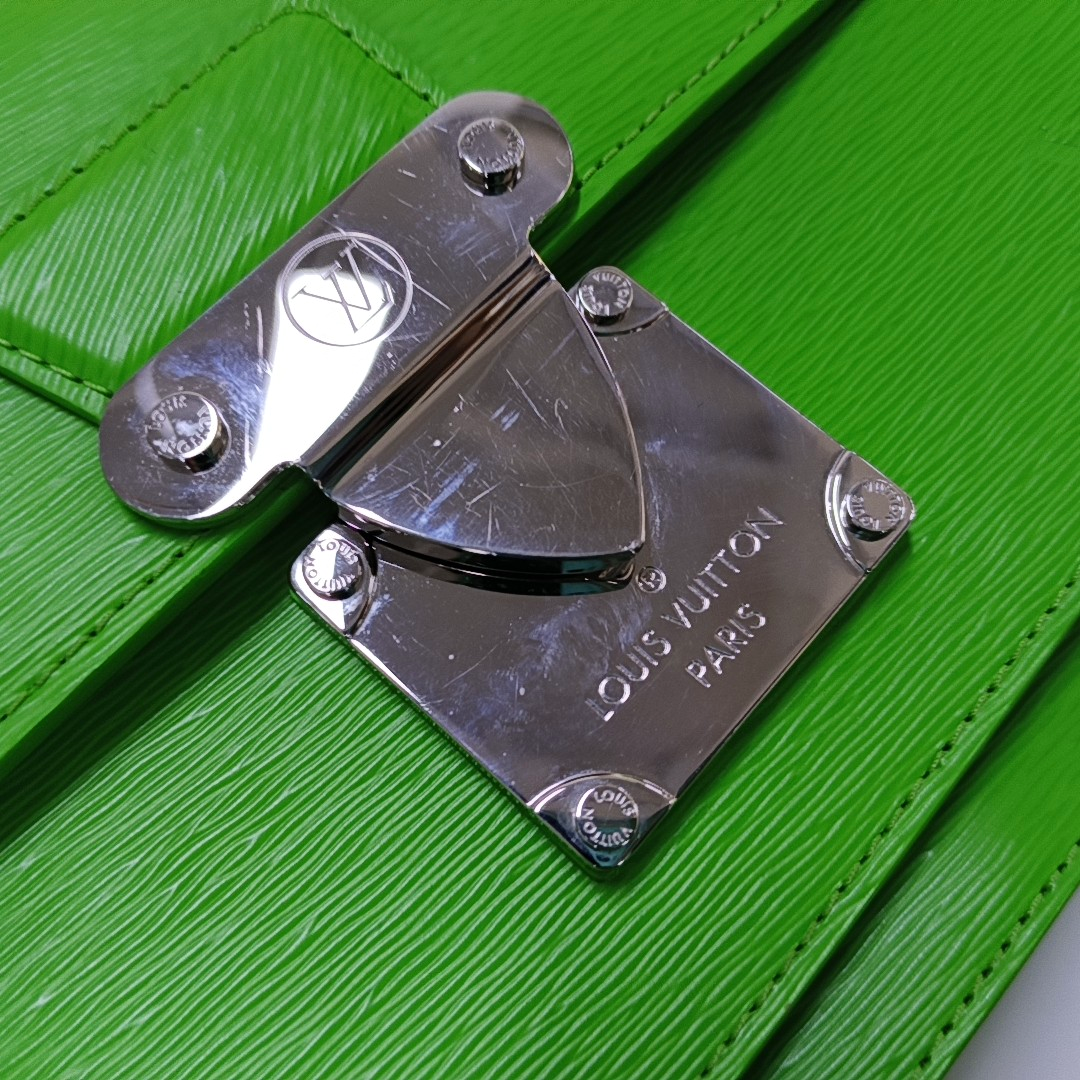 LOUIS VUITTON MONCEAU Green Calfskin Shoulder Bag Tote Crossbody Bag Silver Hardware Removable Strap-(SKU)-963901028