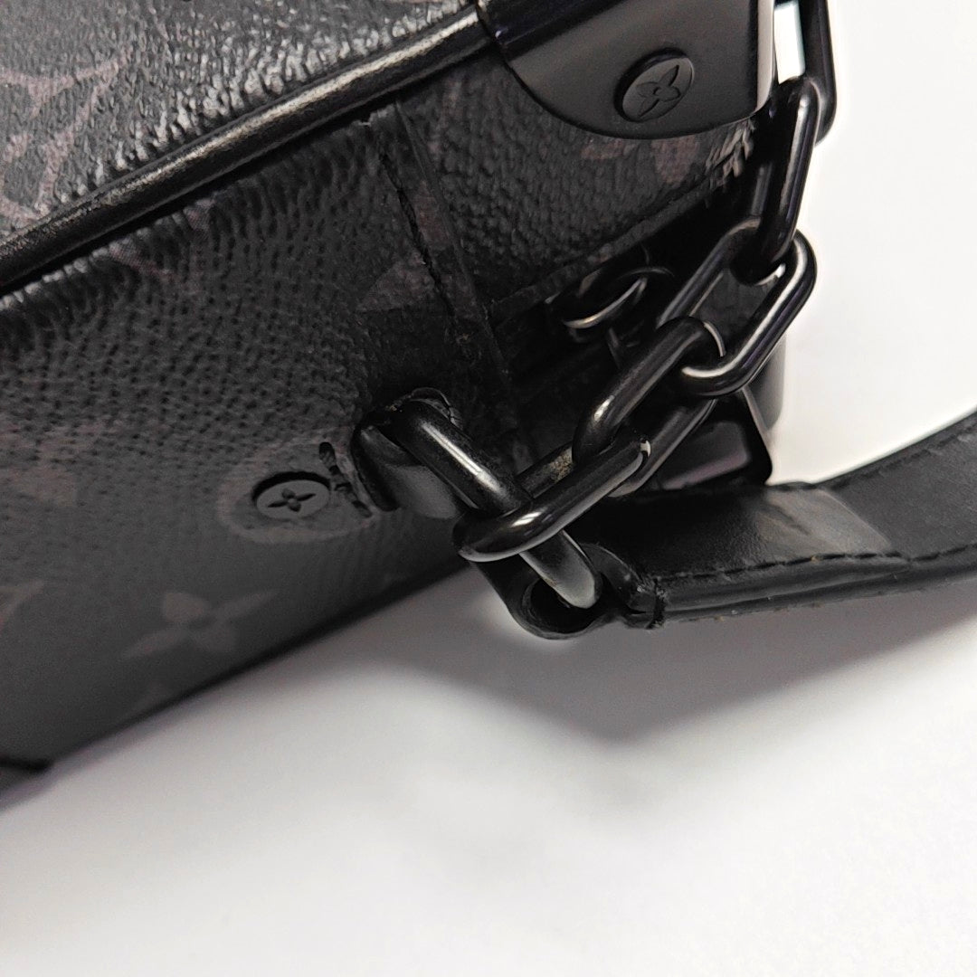 LOUIS VUITTON SOFT TRUNK Mini Black Coated Canvas Monogram Studs Black Samurai Shoulder Bag with Removable Straps-(SKU)-970537657