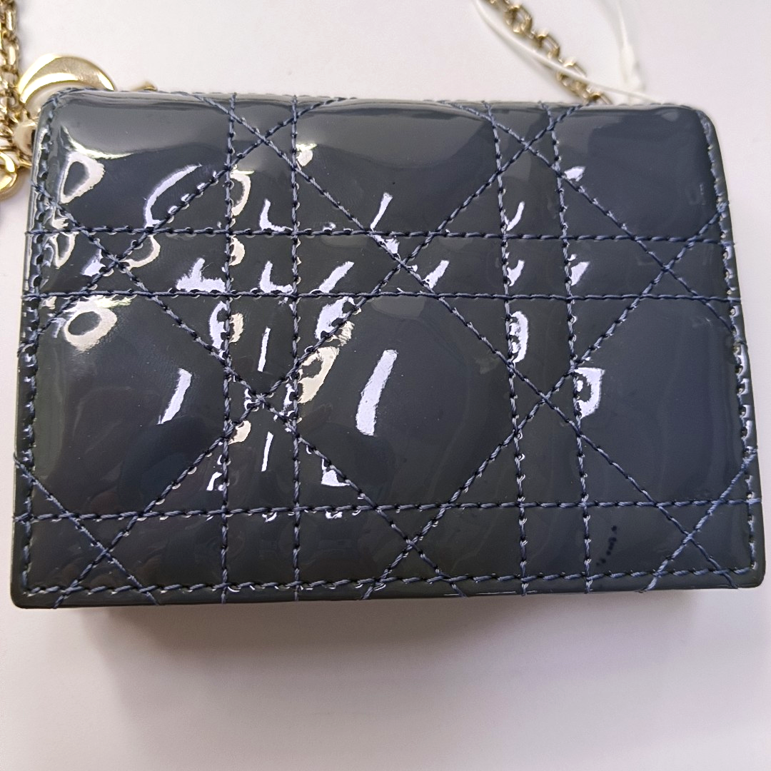 DIOR Lady Dior Blue patent leather cannage-quilted Lady Dior bag crossbody bag Golden hardware Removable shoulder strap-(SKU)-957695100