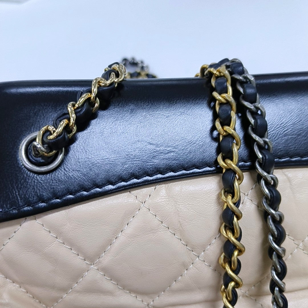 CHANEL GABRIELLE small size beige leather quilted Gabrielle bag, backpack with gold and silver hardware and 26 chain links-(SKU)-967131520