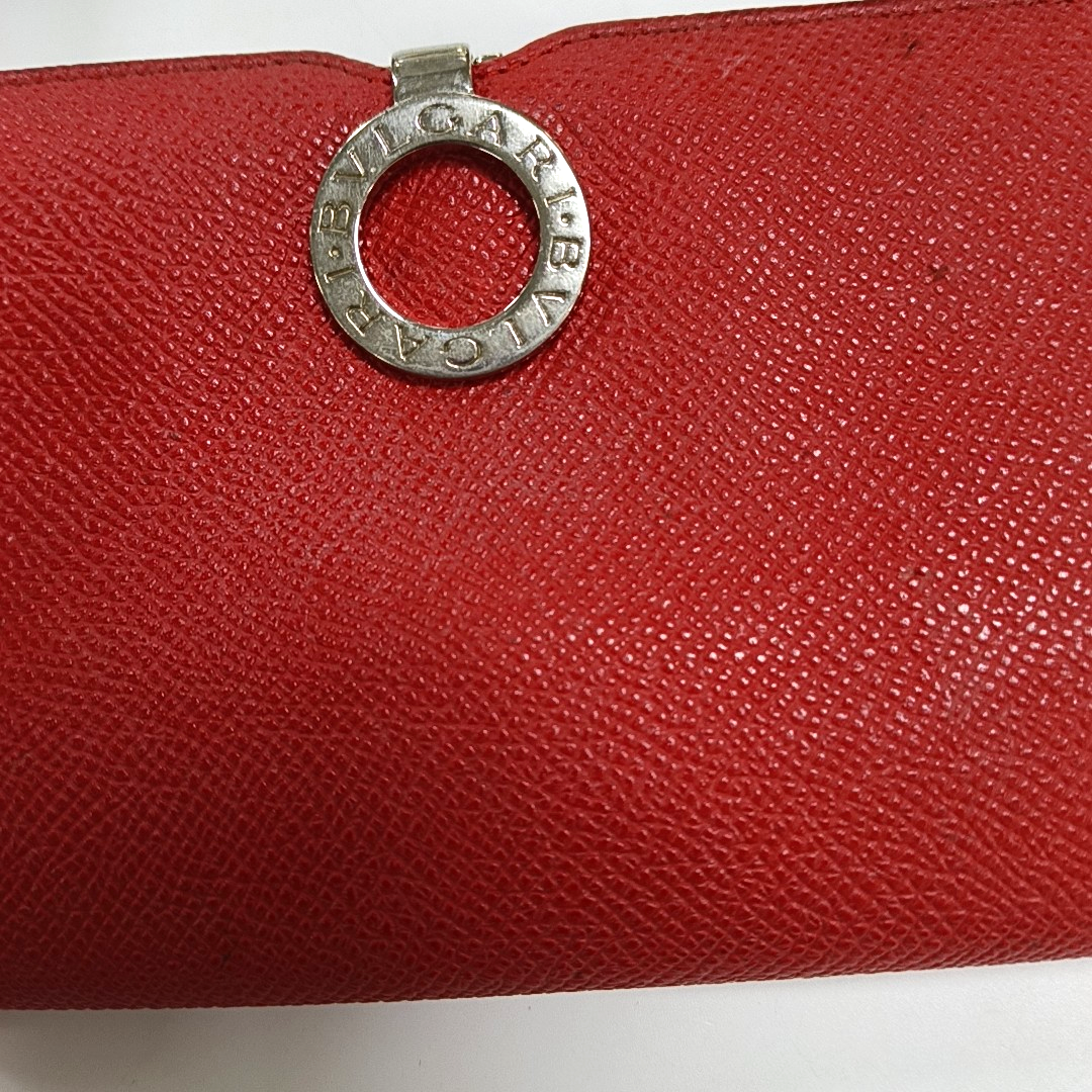 BVLGARI BVLGARI Red Leather Wallet Silver Hardware-(SKU)-13502847