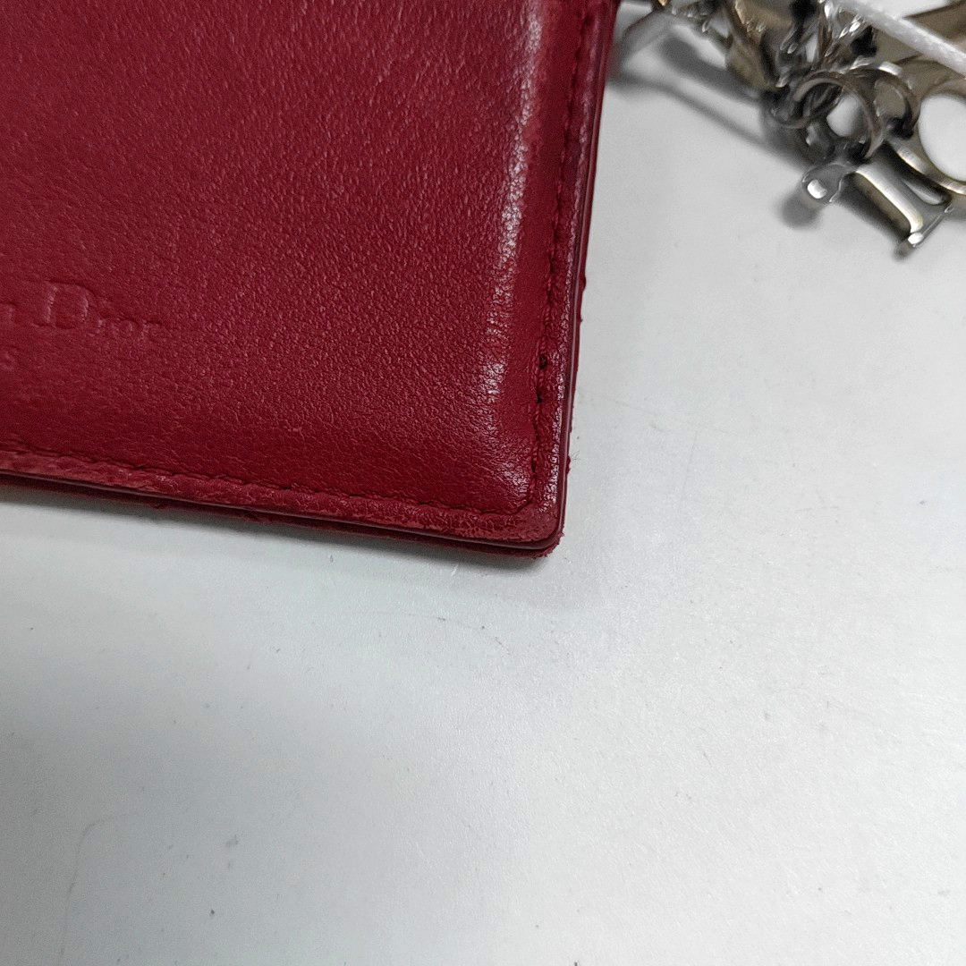 DIOR Lady Dior Red Lamb Leather Quilted Card Case Silver Hardware-(SKU)-938015622