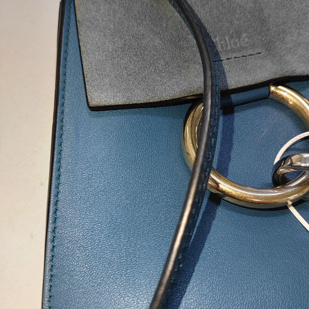 Chloé Faye Small size Blue cowhide single shoulder bag Golden hardware Removable shoulder strap-(SKU)-14470183