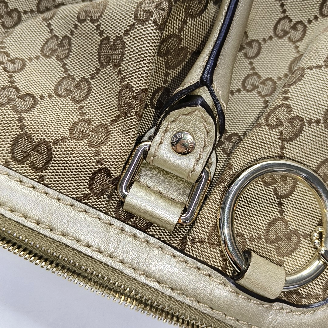 GUCCI Sukey Khaki Canvas Monogram Crossbody Bag Golden hardware Removable shoulder strap-(SKU)-958213257