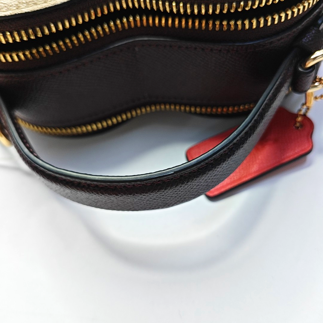 COACH Khaki Coated Canvas Monogrammed Jacquard Single Shoulder Bag Crossbody Tote Golden hardware Removable shoulder strap-(SKU)-934853353