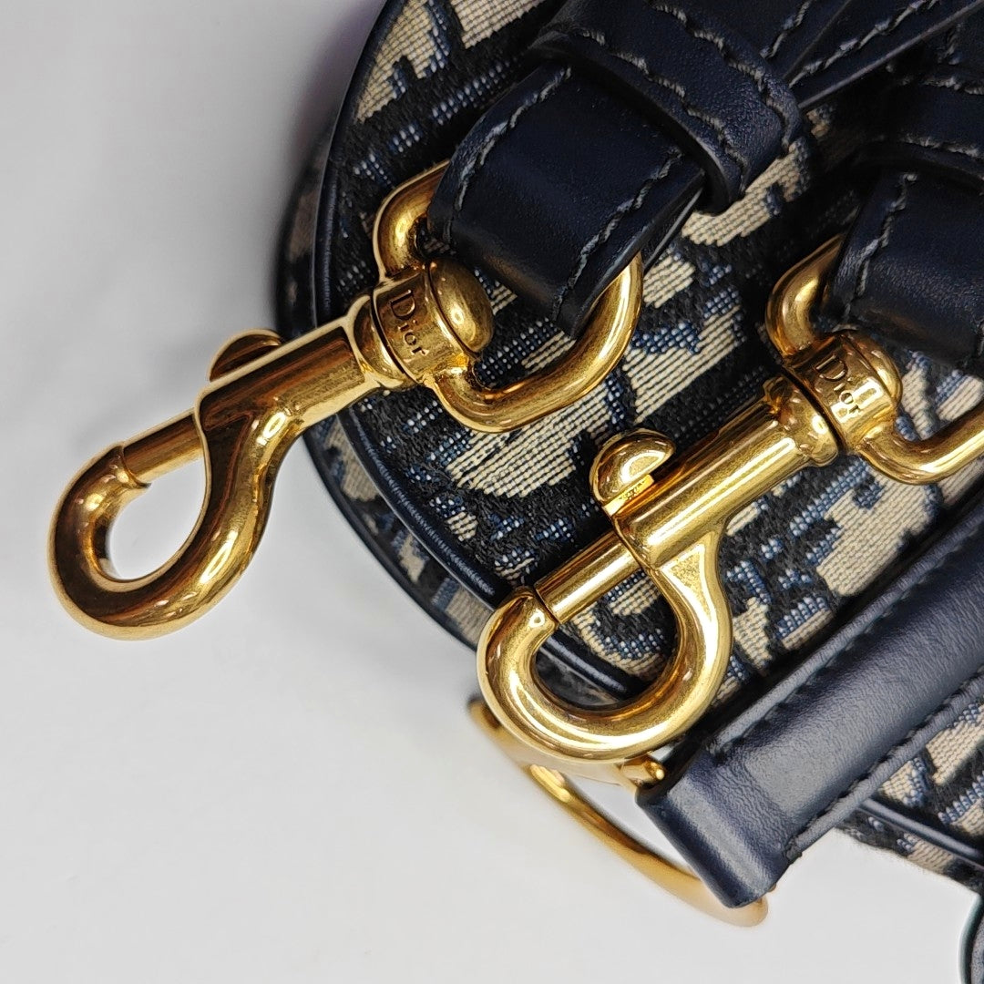 DIOR Saddle Mini Blue Canvas Monogram Saddle Bag Crossbody Shoulder Bag with Gold Hardware, Detachable Strap, Complete Accessories-(SKU)-967687563