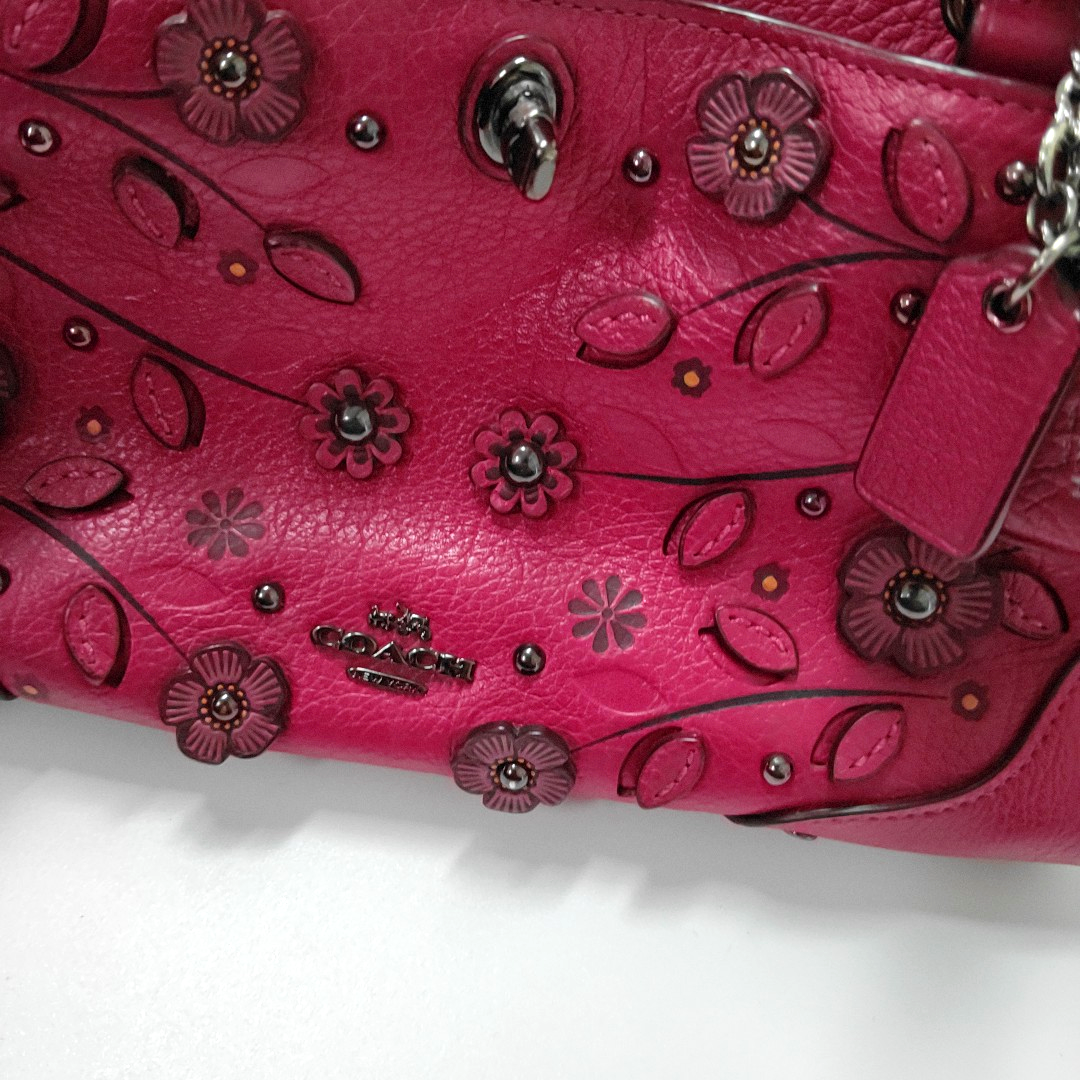 COACH MERCER Fuchsia Leather Studs Carriage Single Shoulder Bag Crossbody Handbag Black hardware Removable shoulder strap-(SKU)-934322406