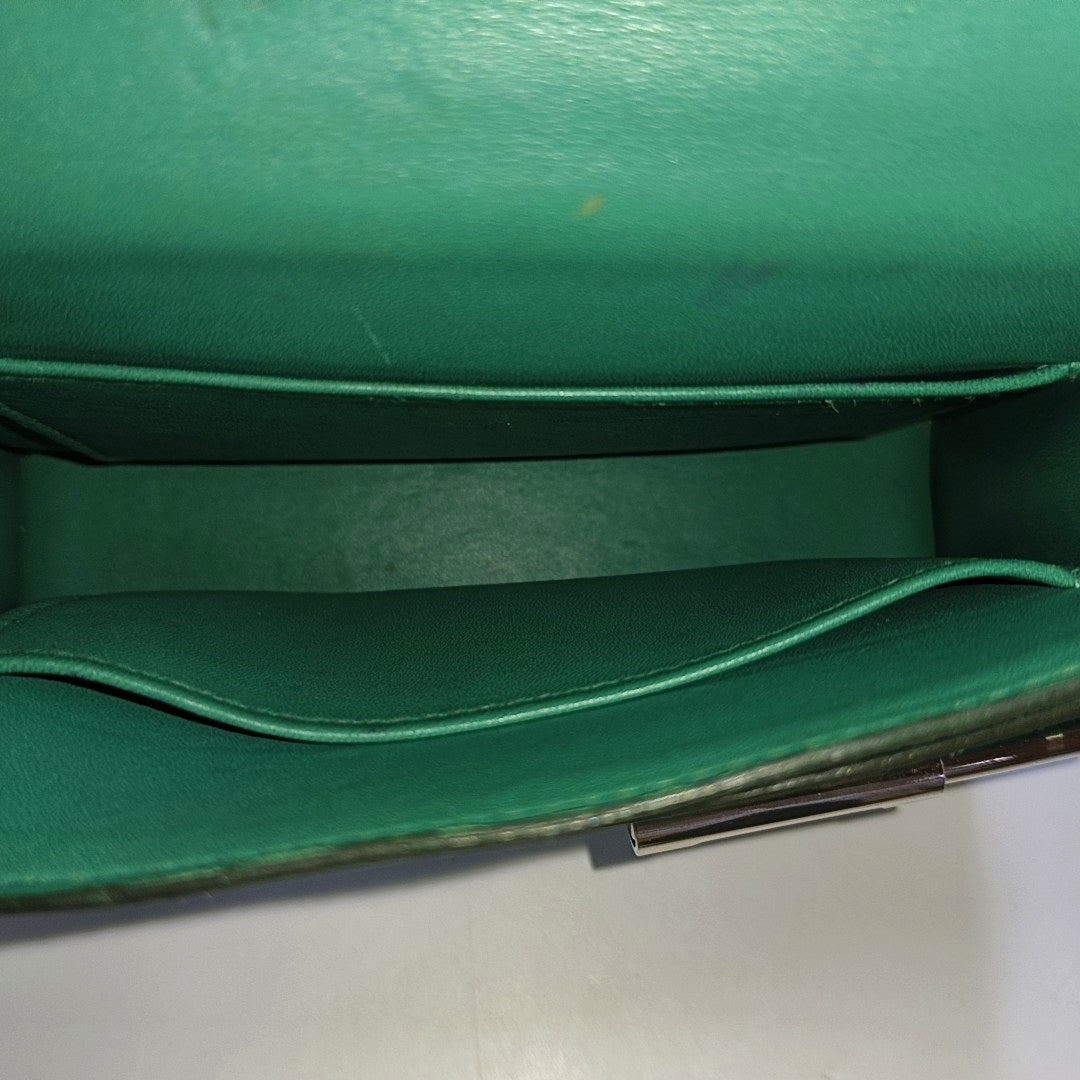 HERMÈS Verrou Mini Velvet Green Chèvre Mysore Goat Leather Gun Bag Crossbody Shoulder Bag Silver Hardware C-(SKU)-969129815