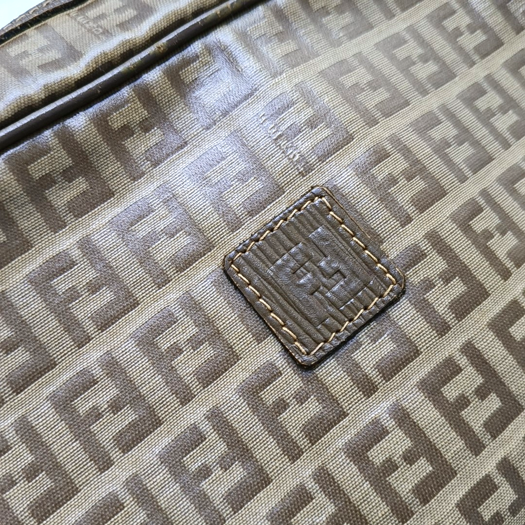 FENDI 棕色涂层帆布双F手拿包 Golden hardware-(SKU)-954838051