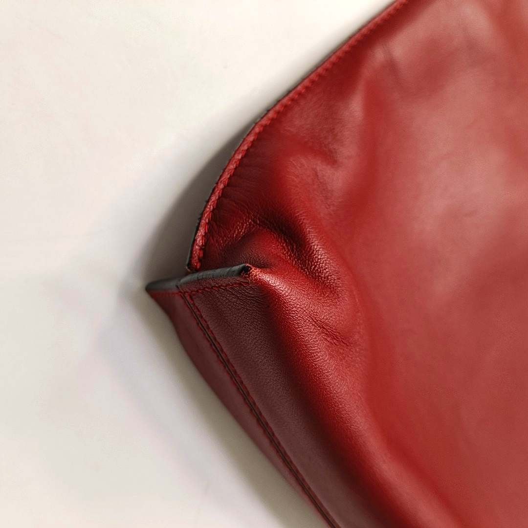 LOEWE T Pouch Red Cowhide Handbag Silver Hardware-(SKU)-950589661