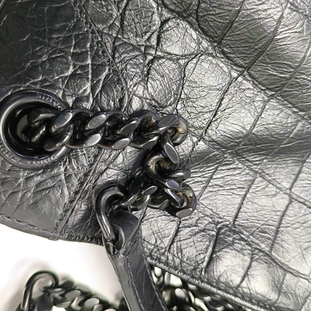 YSL NIKI Black Leather Crocodile-Print Single-Shoulder Bag with Palladium Hardware-(SKU)-971106402