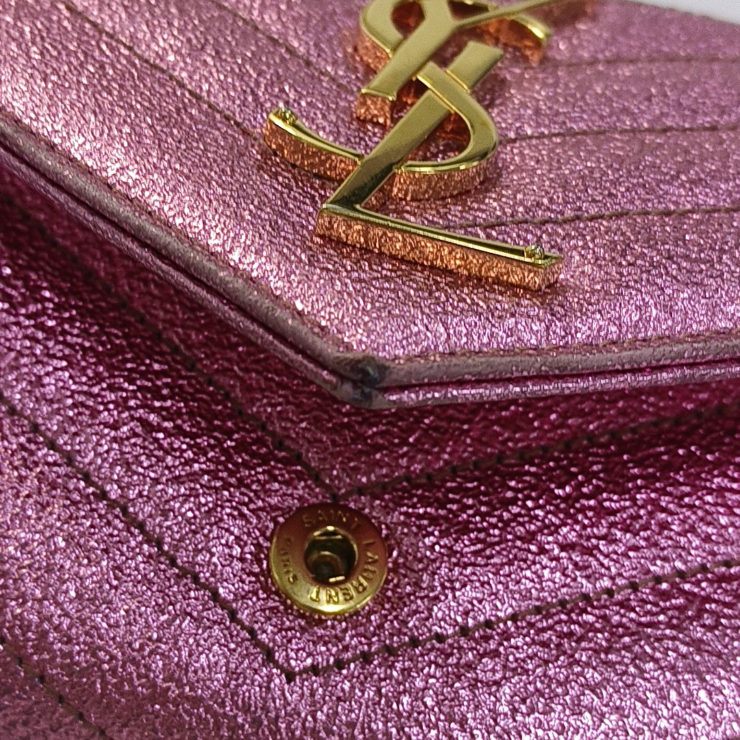 YSL MONOGRAM 粉色牛皮绗缝V纹钱包 Golden hardware Complete Accessories-(SKU)-957647456