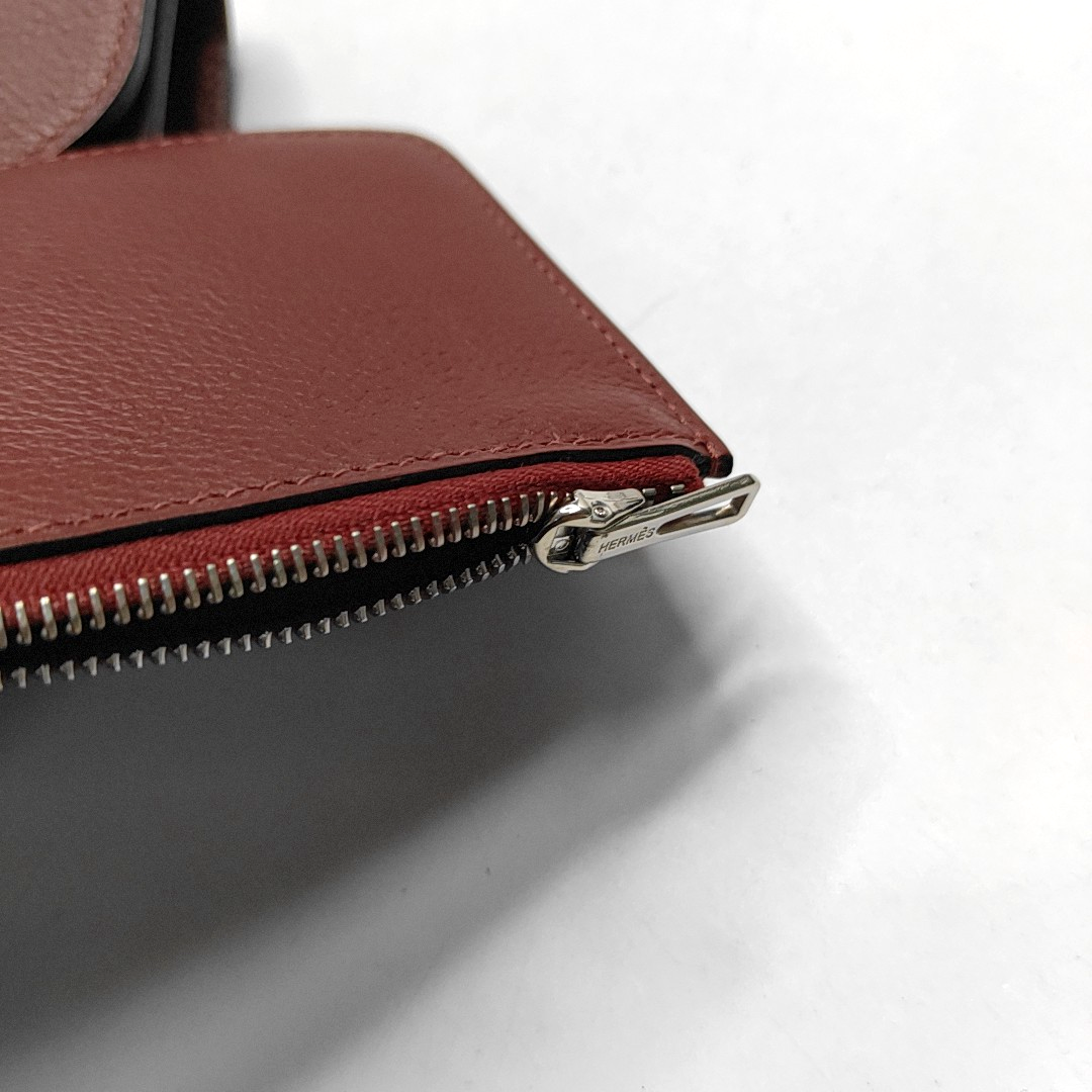 HERMÈS Constance Slim Hermes Red Evercolor Calfskin Constance Wallet Silver Hardware Y Engraving Pockets-(SKU)-946073587