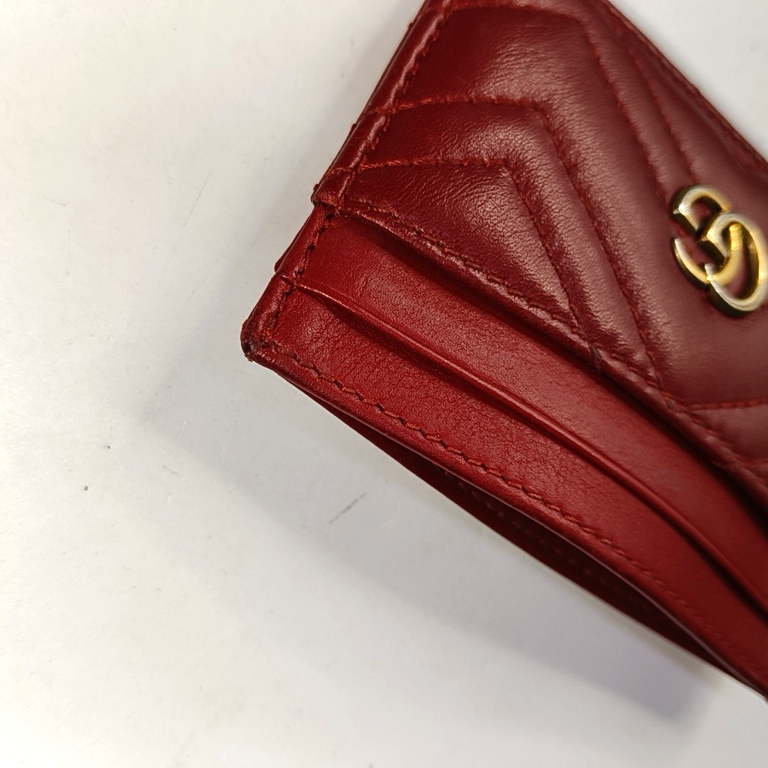 GUCCI GG Marmont Red leather quilted wave-pattern card holder Golden hardware-(SKU)-957726632
