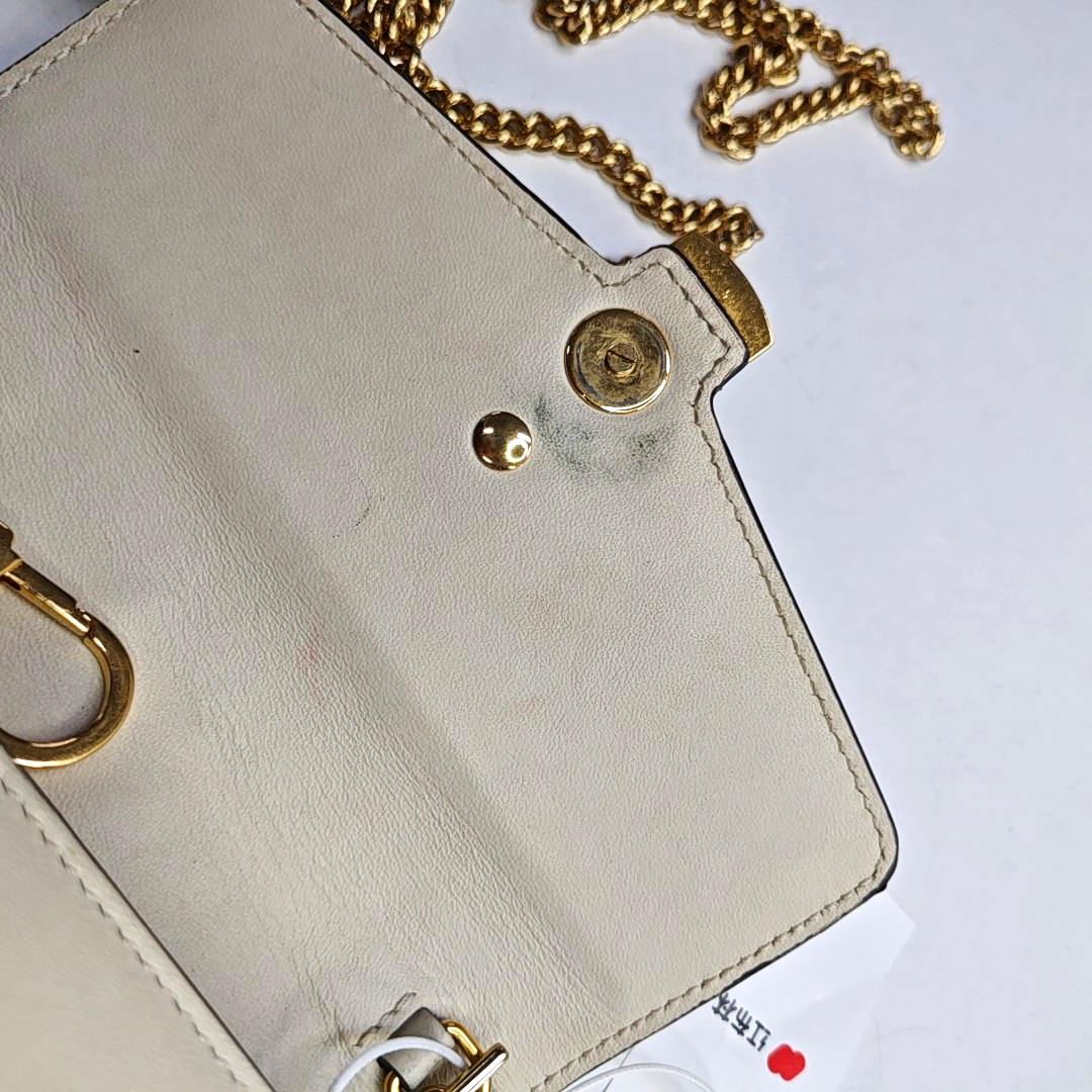 GUCCI Sylvie Super mini White Cowhide Stripe Strap Serbia Single Shoulder Bag Tote Golden hardware Removable shoulder strap-(SKU)-948580042