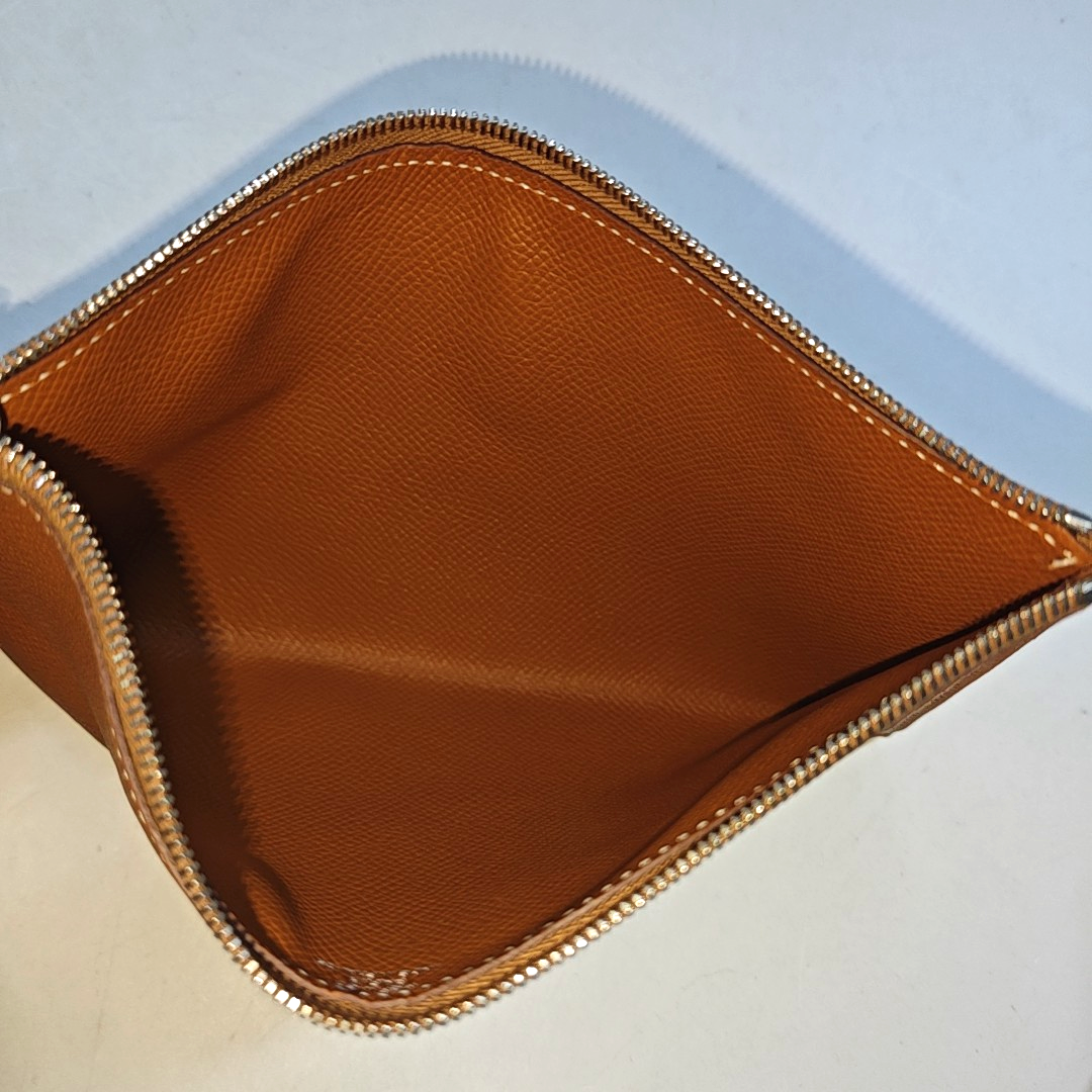 HERMÈS Atout Gold BrownEpsom牛皮手拿包 Silver Hardware Astamp-(SKU)-948732539