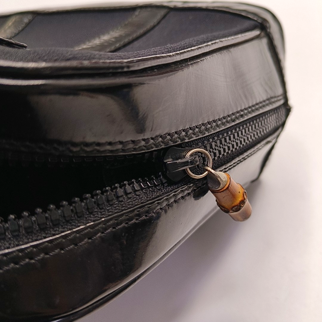 GUCCI Black Fabric Bamboo Handle Handbag Silver Hardware-(SKU)-945627916