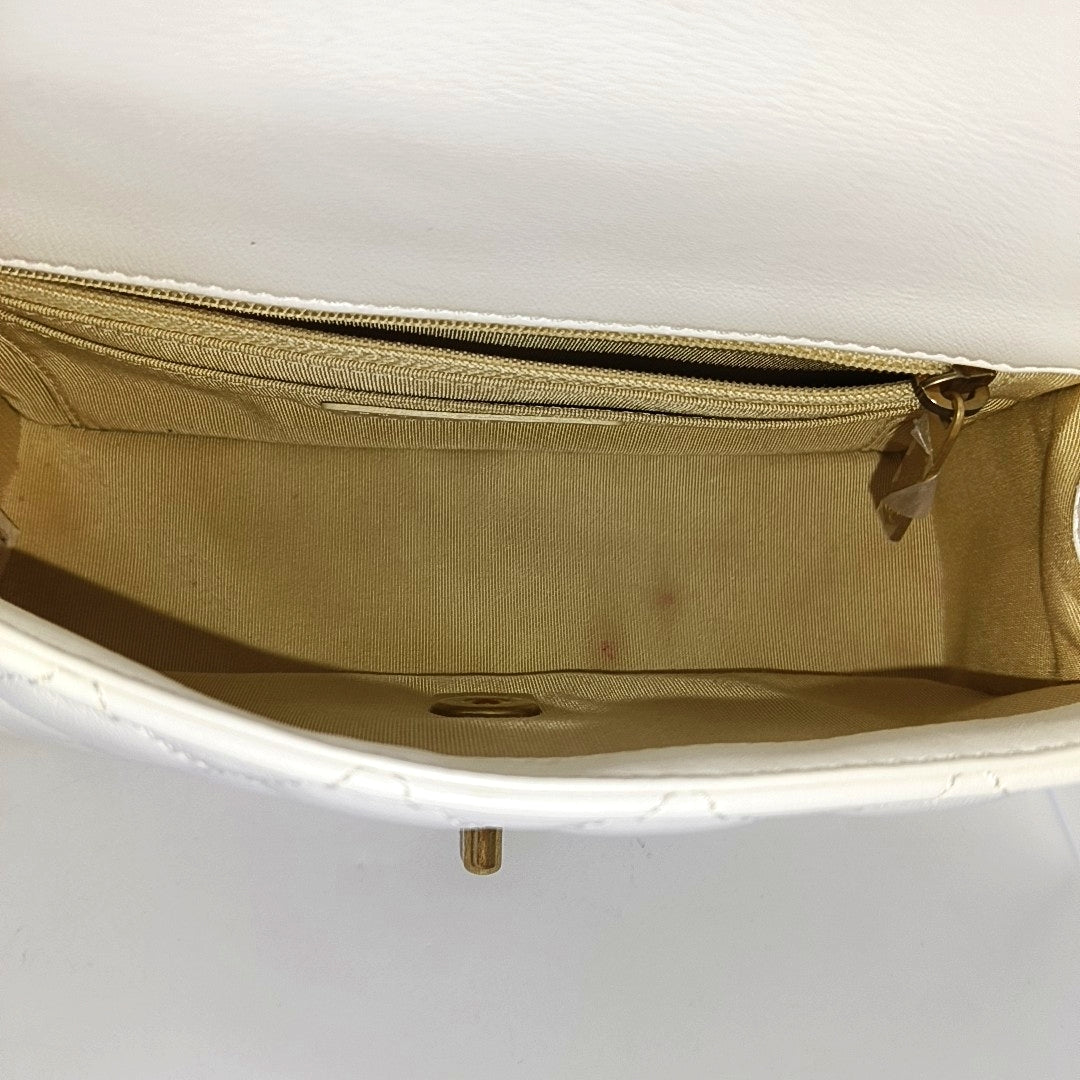 CHANEL CLASSIC FLAP Mini White Lambskin Diamond Quilted Mini Single Shoulder Bag Crossbody with Gold Hardware 30 Compartments-(SKU)-966313895