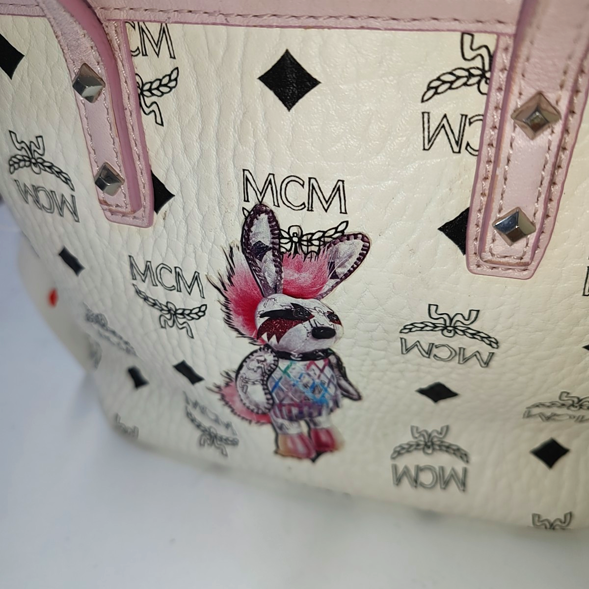 MCM ANYA mini White coated canvas old floral rabbit single shoulder bag Silver Hardware Removable shoulder strap-(SKU)-940066855