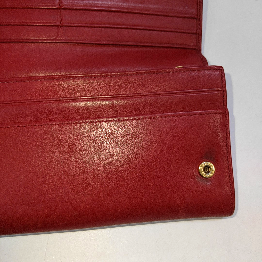 PRADA Red Cowhide Logo Wallet Golden hardware-(SKU)-942850390