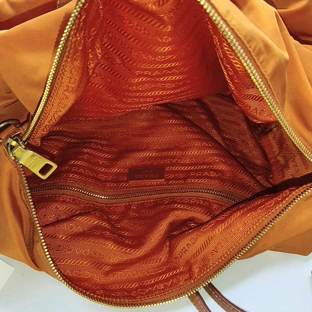PRADA Tote bag Orange Nylon Logo Crossbody Bag Handbag Single Shoulder Bag Golden hardware Removable shoulder strap-(SKU)-955823365