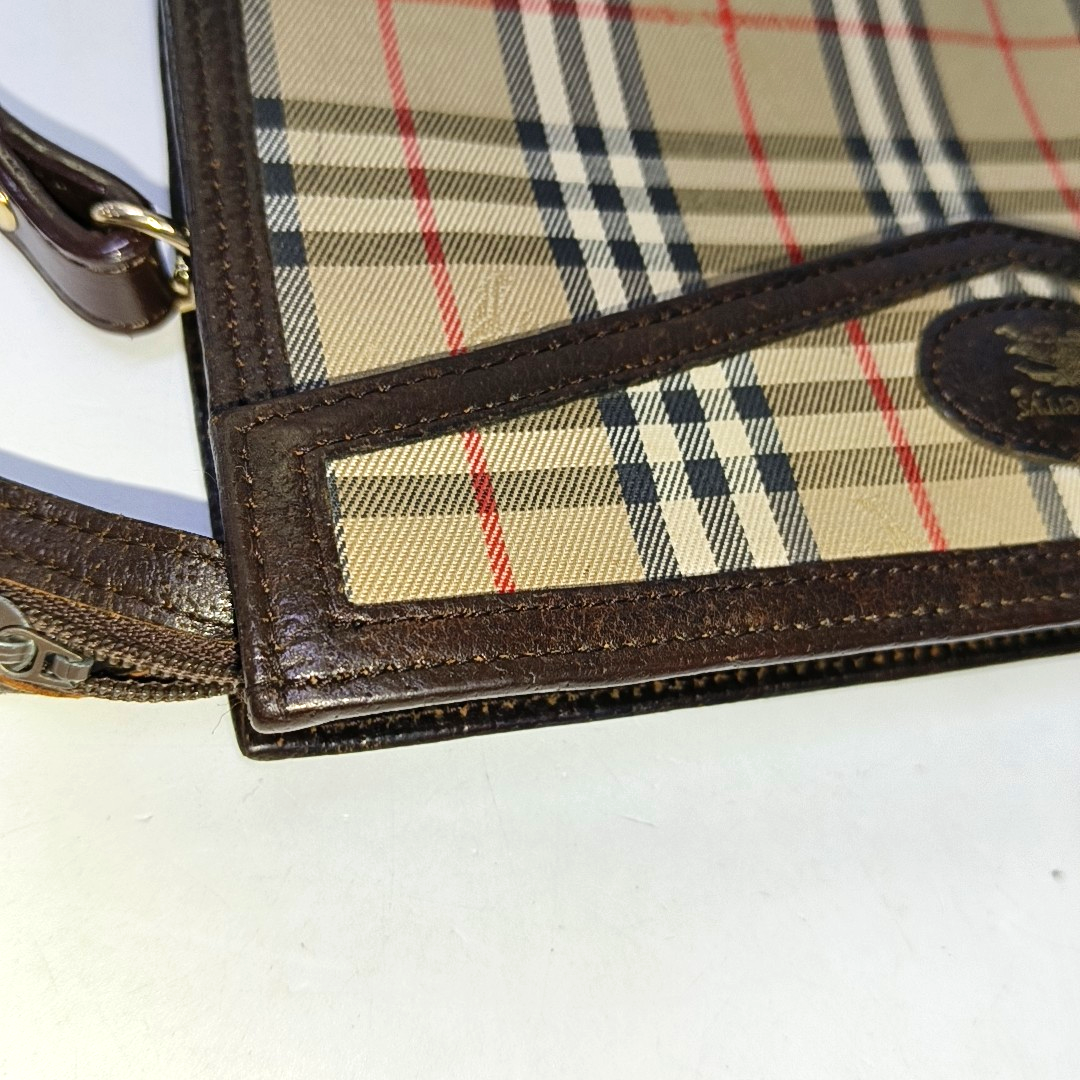 BURBERRY Khaki Canvas Battle Horse Checkered Clutch Single Shoulder Bag Crossbody-(SKU)-959987816