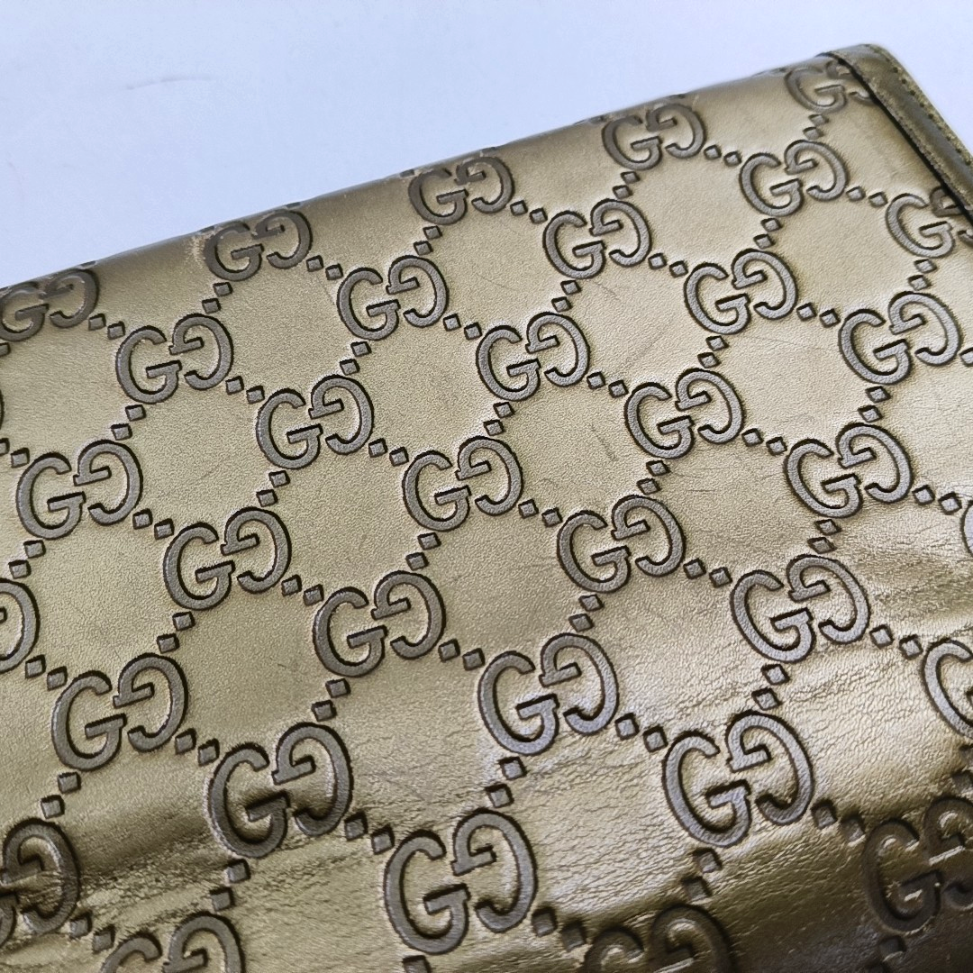 GUCCI Yellow-Green Calfskin Monogram Embossed Wallet Golden hardware-(SKU)-949959862