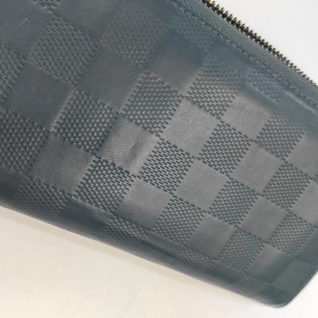 LOUIS VUITTON Dark Blue Cowhide Checkered Wallet Silver Hardware-(SKU)-954637062