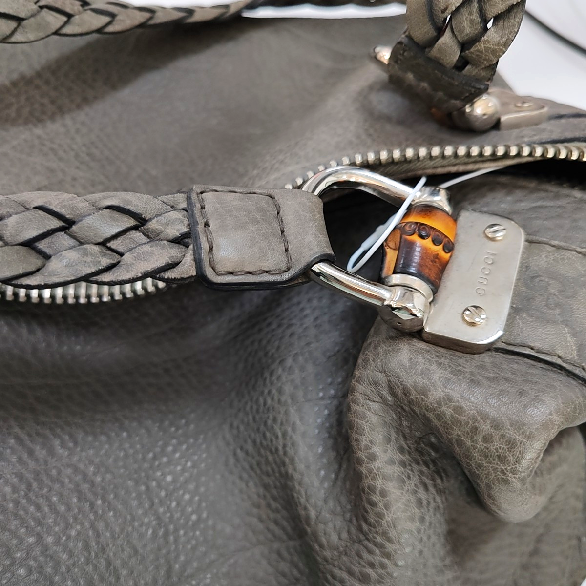 GUCCI Bamboo 1947 Medium size Elephant Gray Cowhide Monogram Woven Handbag, Single Shoulder Bag Silver Hardware-(SKU)-958140383