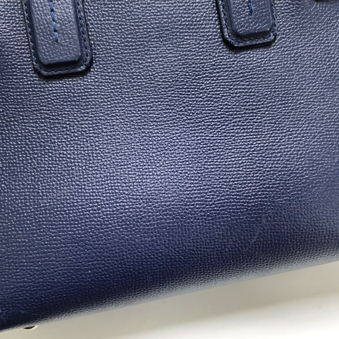 BURBERRY The Banner Small size Navy Blue Cowhide Shoulder Bag Tote Crossbody Silver Hardware-(SKU)-950330080