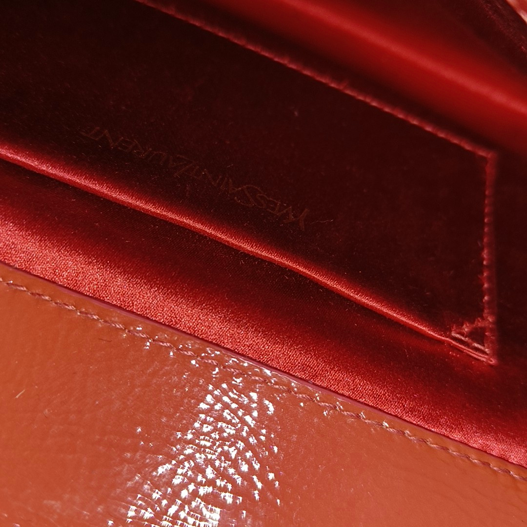YSL BELLE JOUR Orange Patent Leather Embossed Clutch Golden hardware-(SKU)-931375952