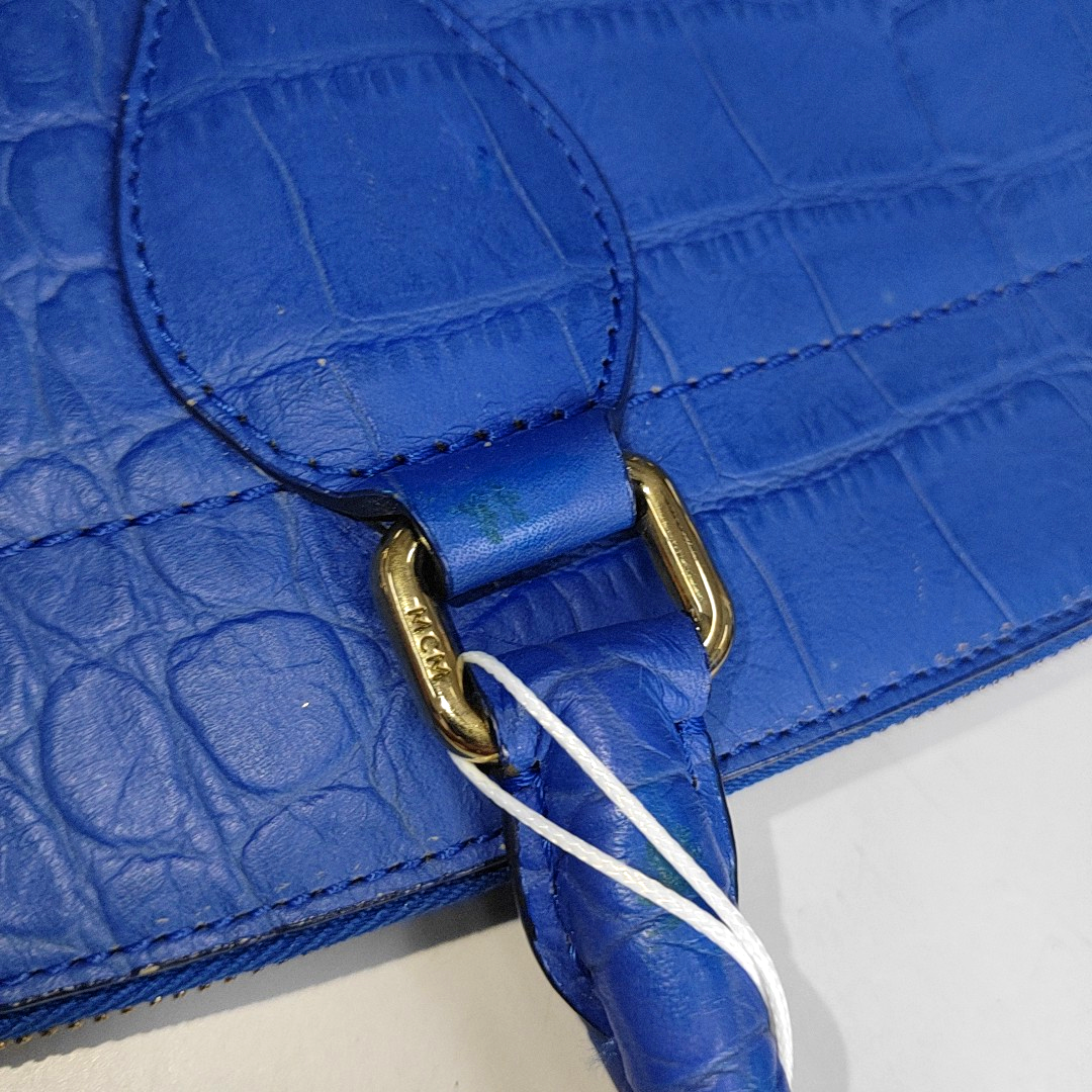 MCM NUOVO Blue Leather Crocodile Print Handbag Golden hardware-(SKU)-14502100
