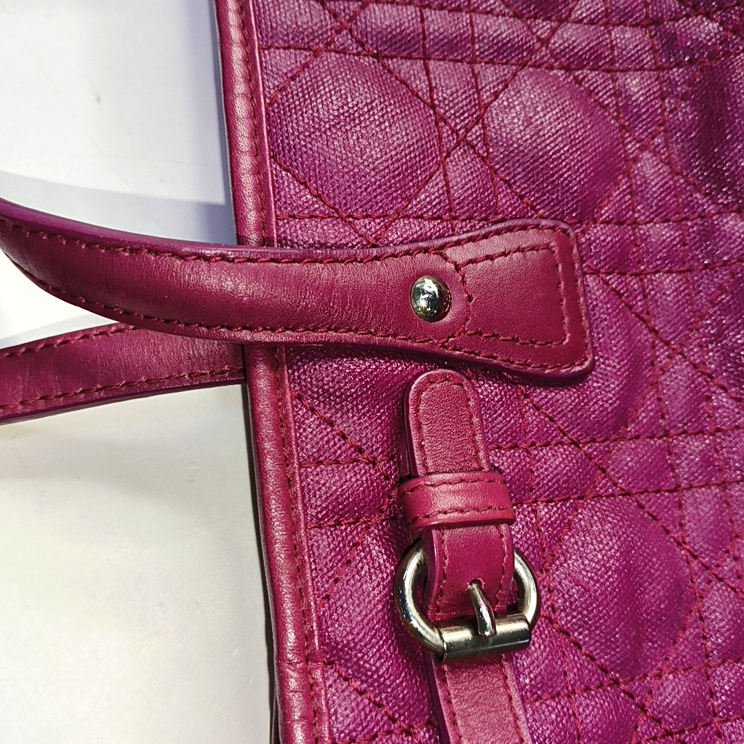 DIOR Panarea Cerise Coated Canvas Weave Pattern Jacquard Single Shoulder Bag Handbag Silver Hardware-(SKU)-954096914